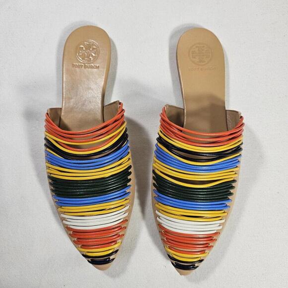 TORY BURCH Sienna Pointed Toe Mules in Rainbow Leather Size 6 M - Picture 3 of 7